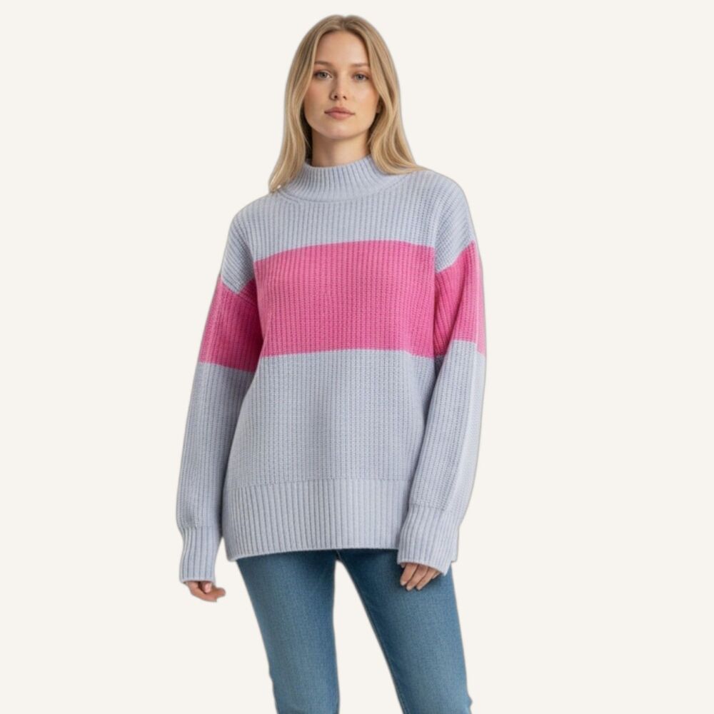 Women's XL St. John's Bay- Mock-Neck- Color Block- Ribbed Knit- Pullover Sweater